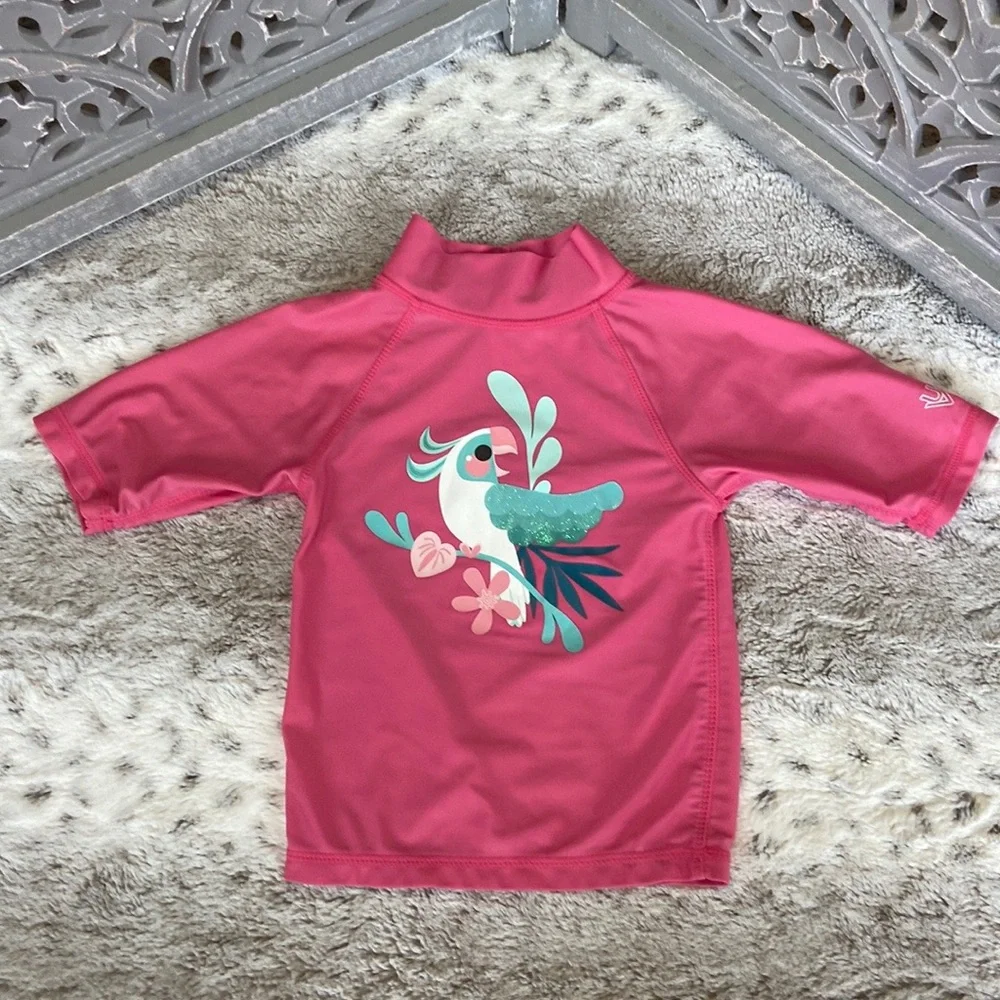 UV Skinz rash guard girls size 3T floral parrot beach pool swim tropical summer